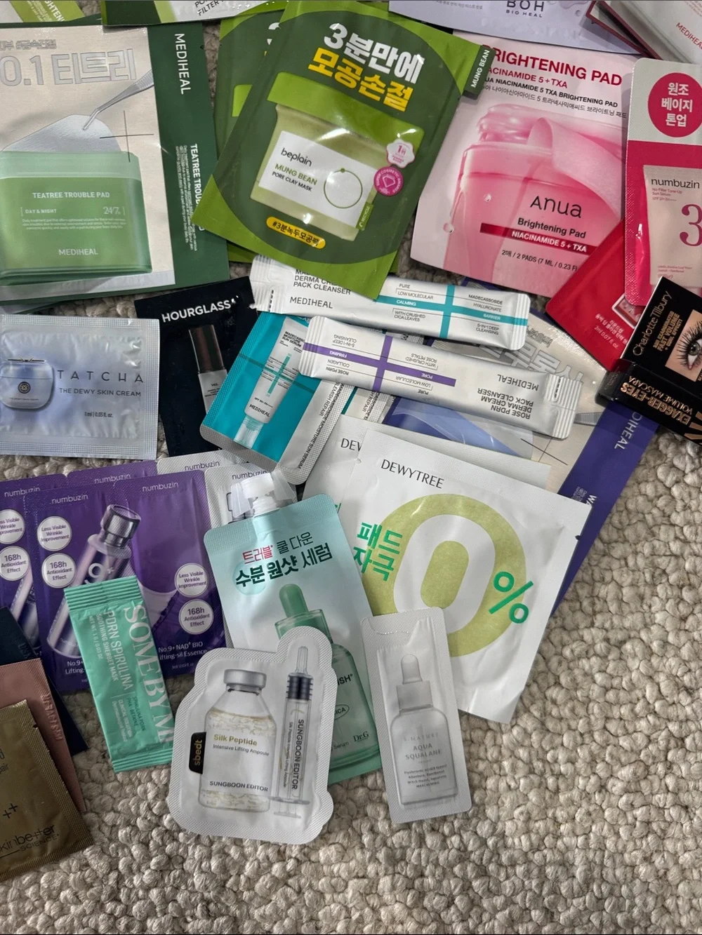 Assorted Korean skincare samples